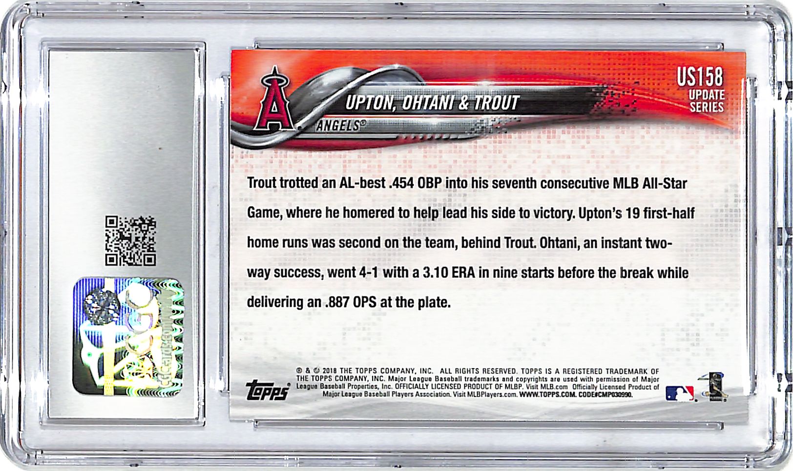 2018 Topps Update Shohei Ohtani Mike Trout Next Stop Stardom Rookie RC CGC 10 US158