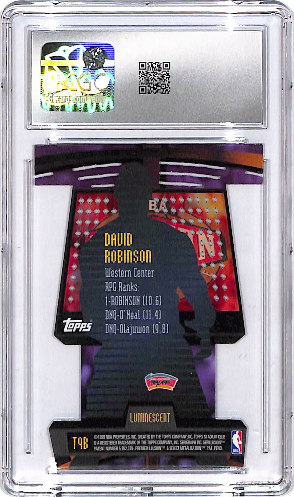 1998-99 Stadium Club David Robinson Triumvirate Luminescent CGC 9 Spurs
