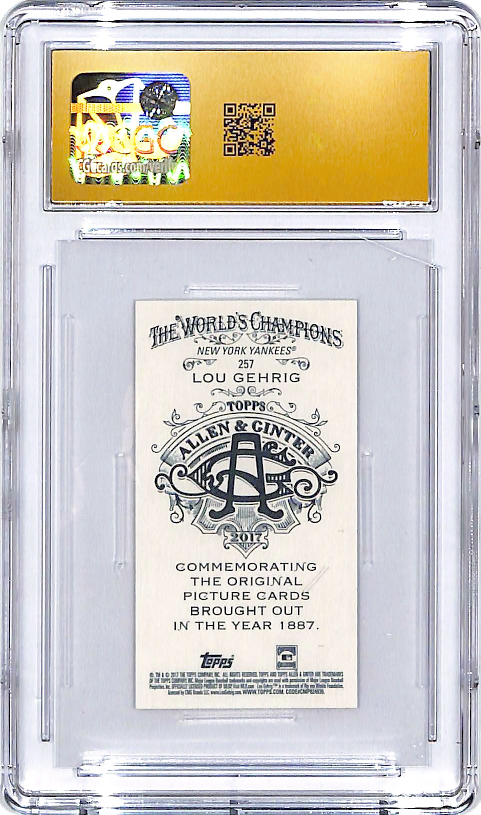 2017 Topps Allen and Ginter Lou Gehrig Mini A&G Back CGC 10 Pristine Yankees