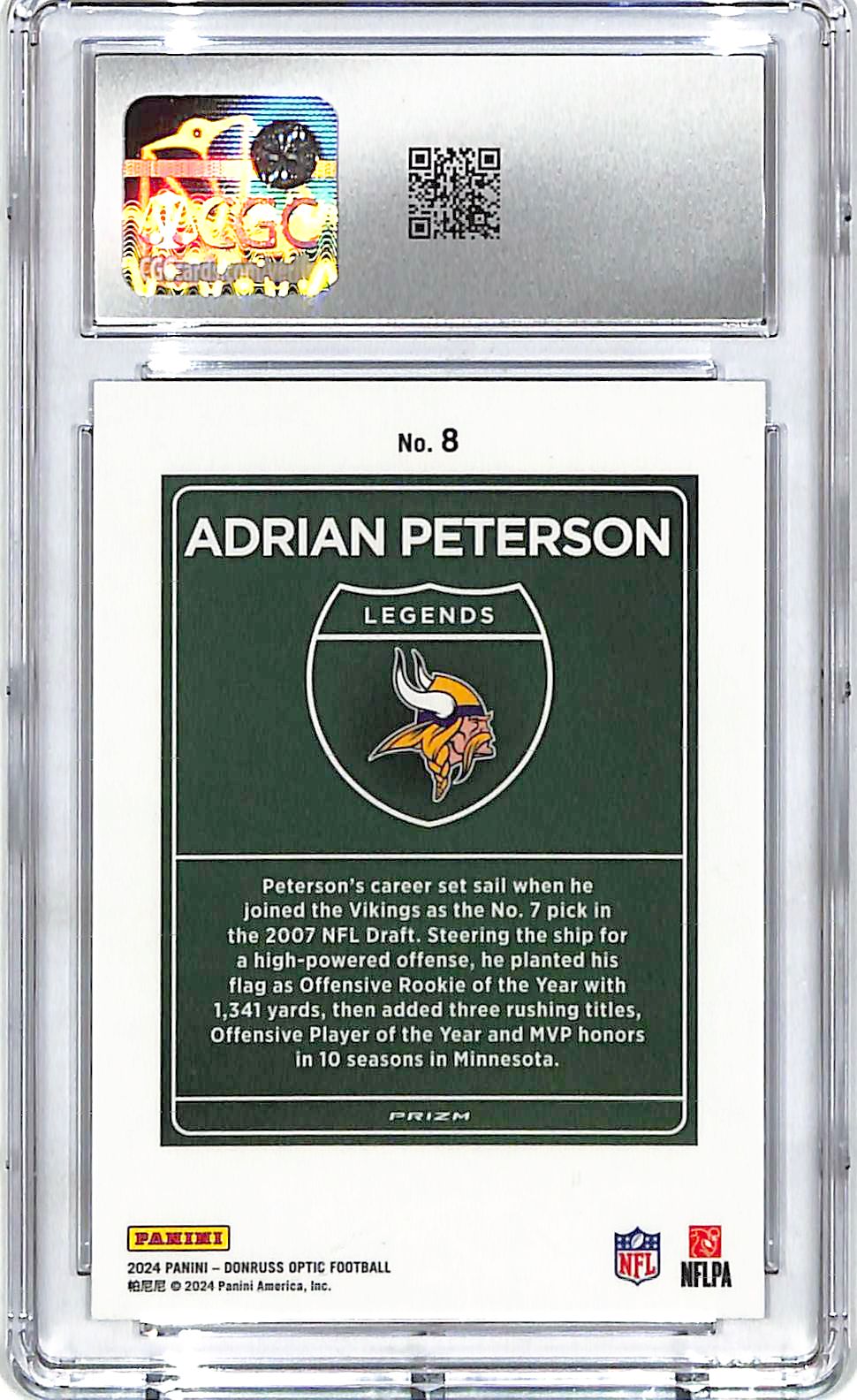 2024 Donruss Optic Adrian Peterson Downtown Legends #8 CGC 10 Vikings