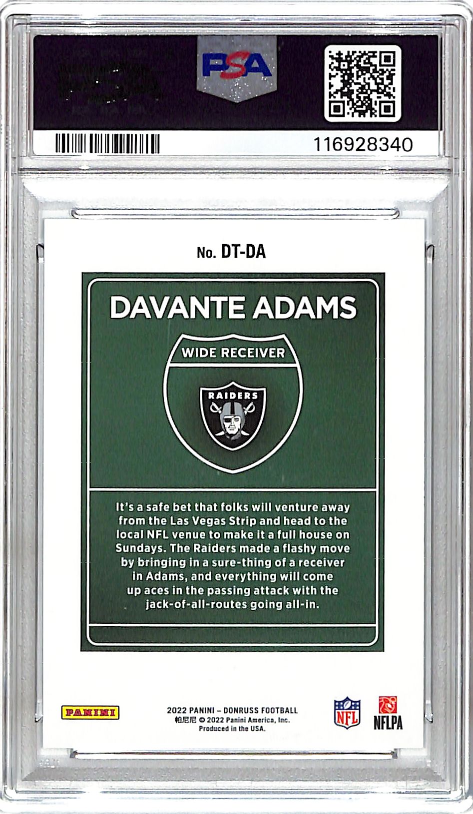 2022 Donruss Davante Adams Downtown Auto Autograph PSA DNA Authentic Raiders
