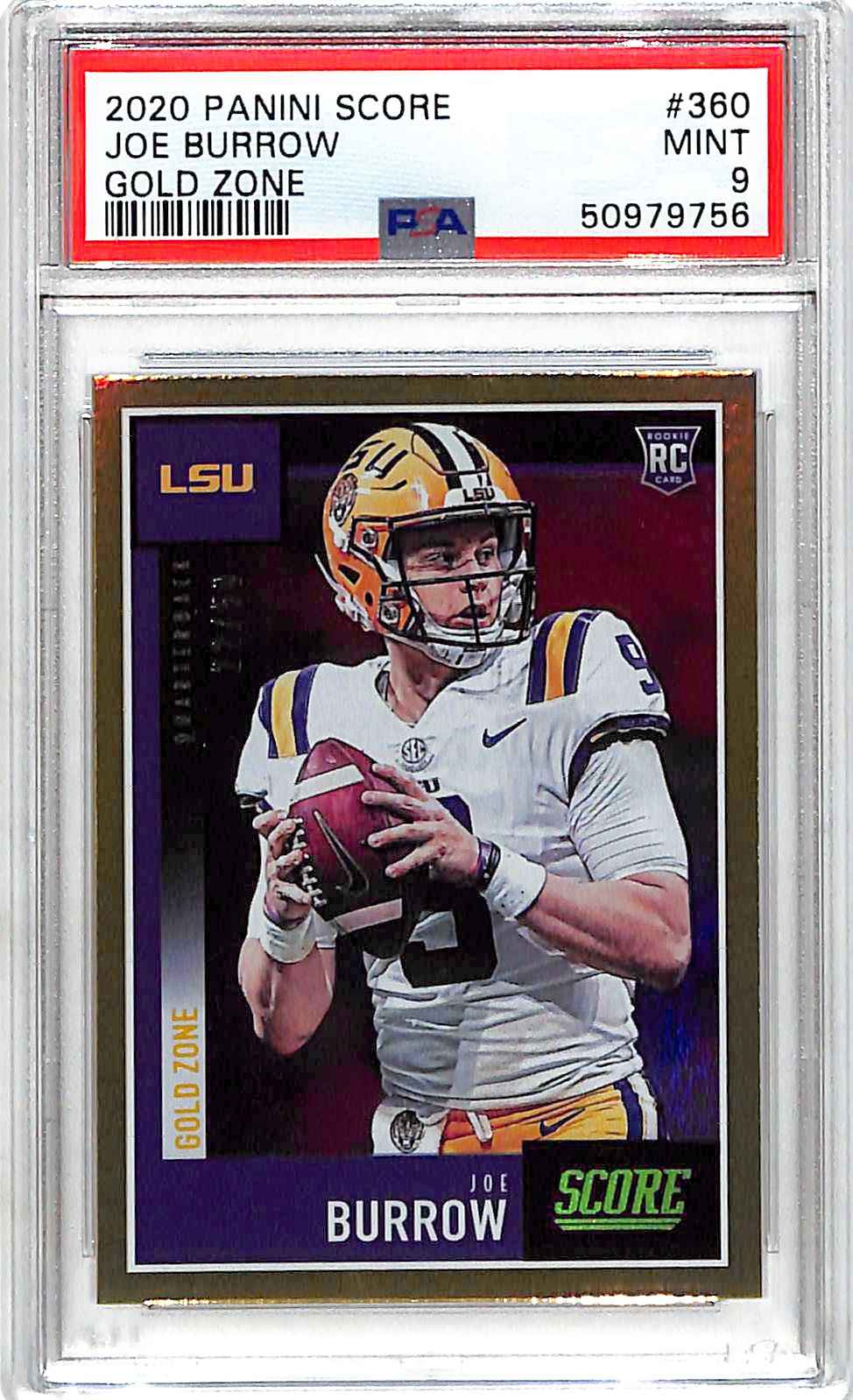 2020 Score Joe Burrow Rookie RC Gold Zone /50 PSA 9 Bengals