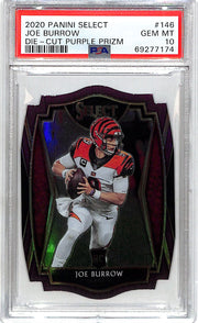 2020 Select Joe Burrow Rookie RC Purple Die Cut PSA 10 Bengals