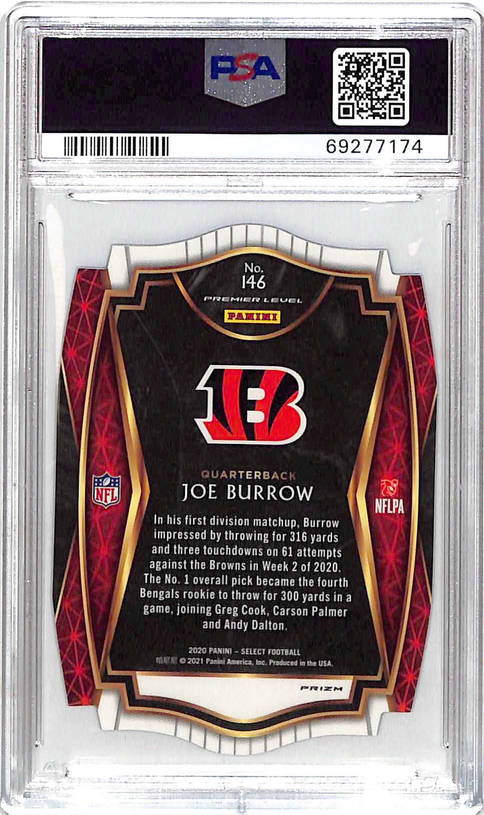 2020 Select Joe Burrow Rookie RC Purple Die Cut PSA 10 Bengals