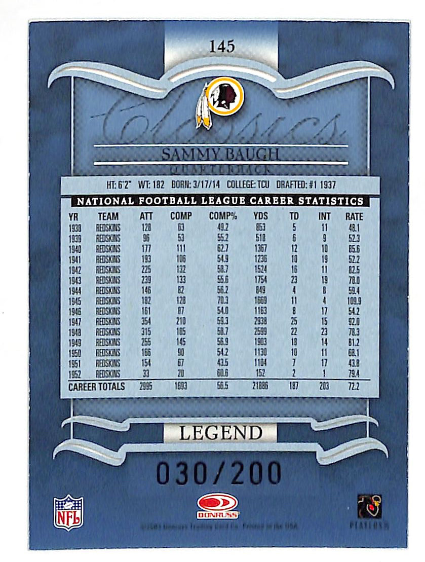 2003 Sammy Baugh Donruss Classics Significant Signatures #30/200