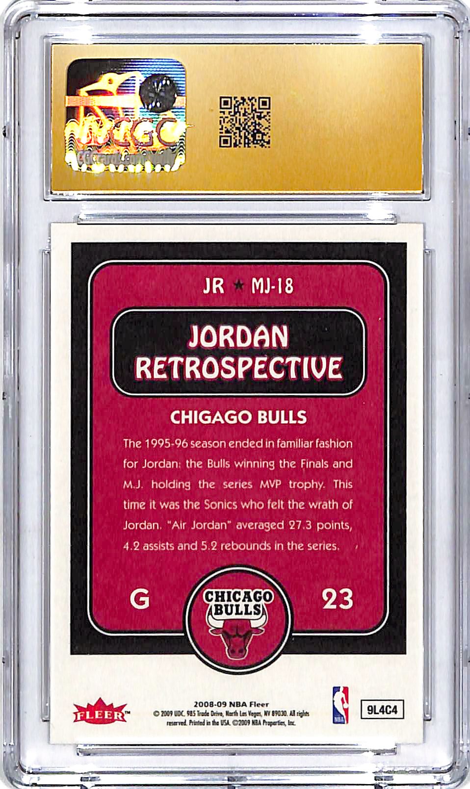 2008-09 Fleer Jordan Retrospectives Michael Jordan CGC 10 Pristine Bulls
