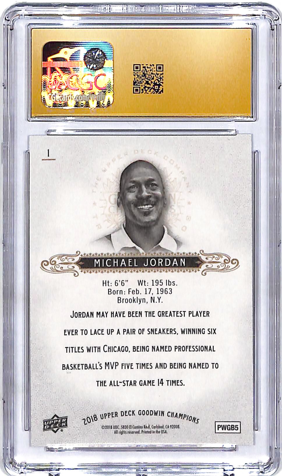 2016 Upper Deck Goodwin Champions Michael Jordan #1 CGC 10 Pristine Bulls