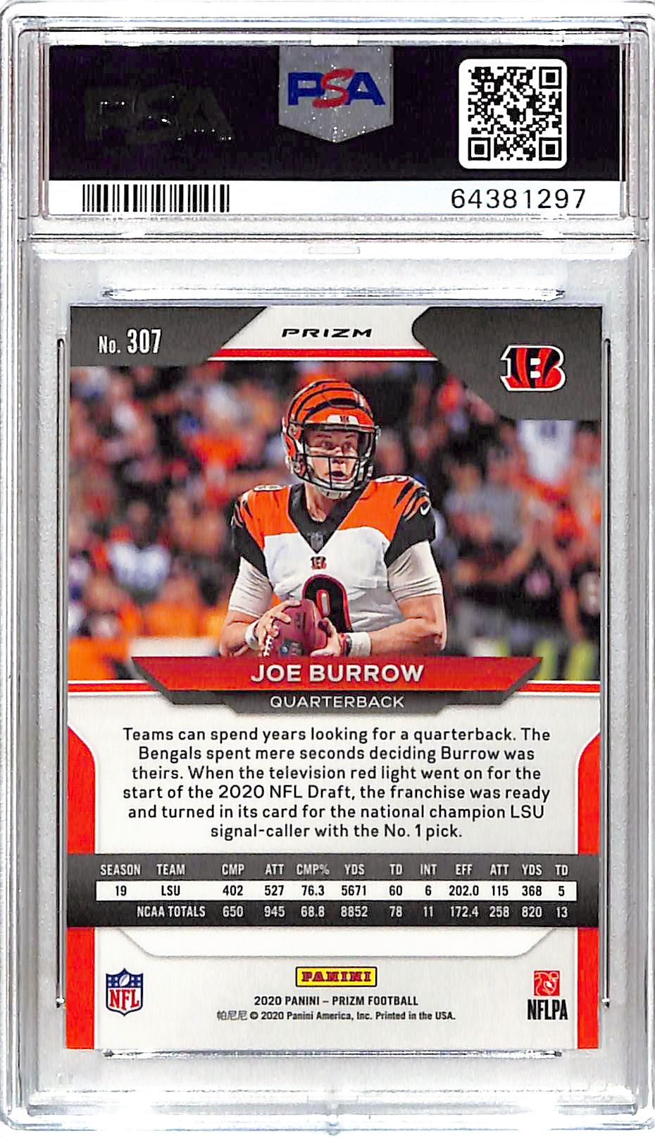 2020 Prizm Joe Burrow Rookie RC Red White and Blue PSA 9 Bengals