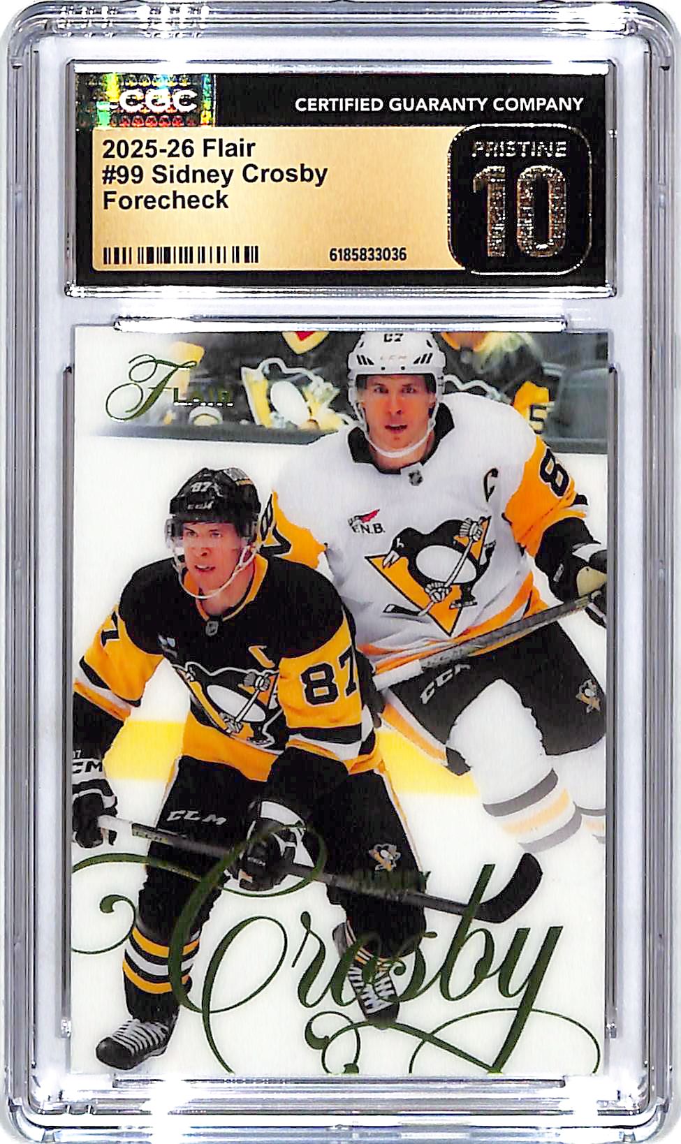 2025-26 Flair Sidney Crosby Forecheck /349 CGC 10 Pristine Penguins