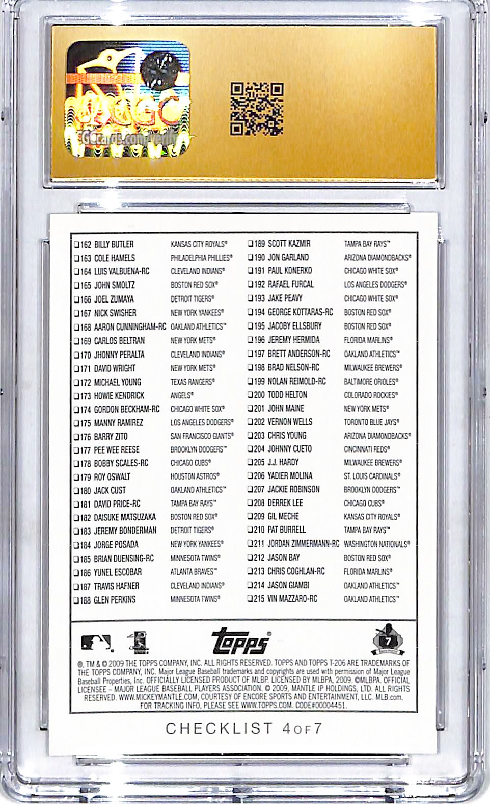 2009 Topps 206 Mickey Mantle Checklists #4 CGC 10 Pristine Yankees