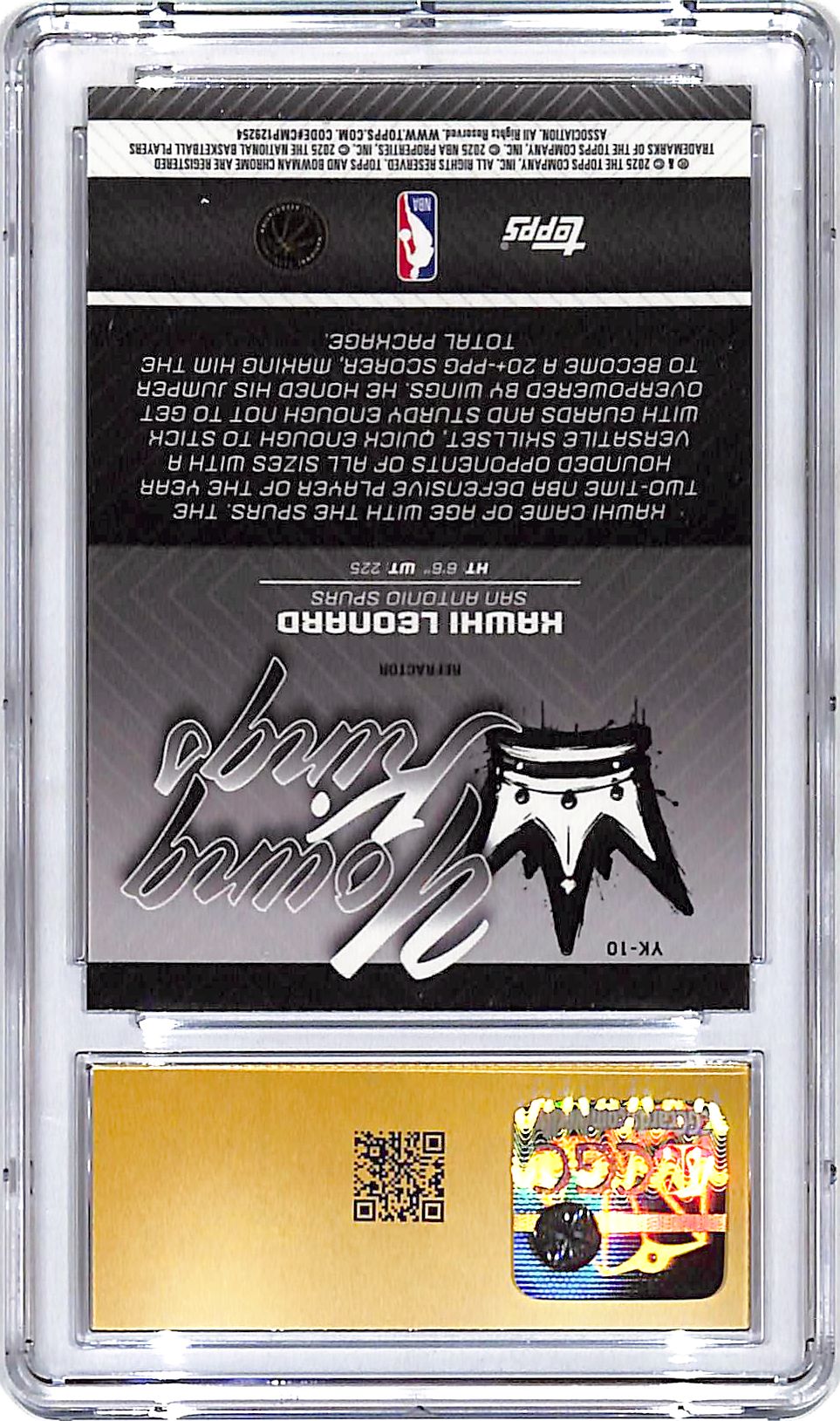 2025-26 Bowman Chrome Kawhi Leonard Young Kings Refractor CGC 10 Pristine Spurs