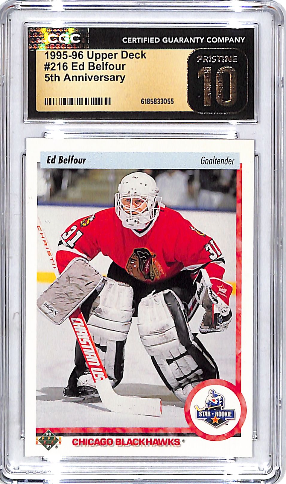 1995-96 Upper Deck Ed Belfour Rookie RC 5th Anniversary #216 CCG 10 Pristine Blackhawks