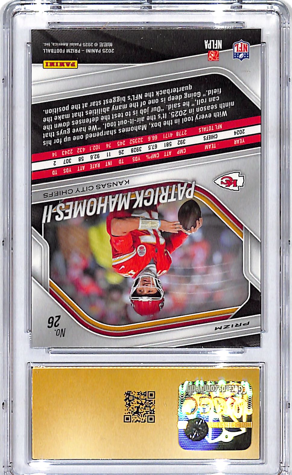 2025 Prizm Patrick Mahomes Lazer #26 CGC 10 Pristine Chiefs