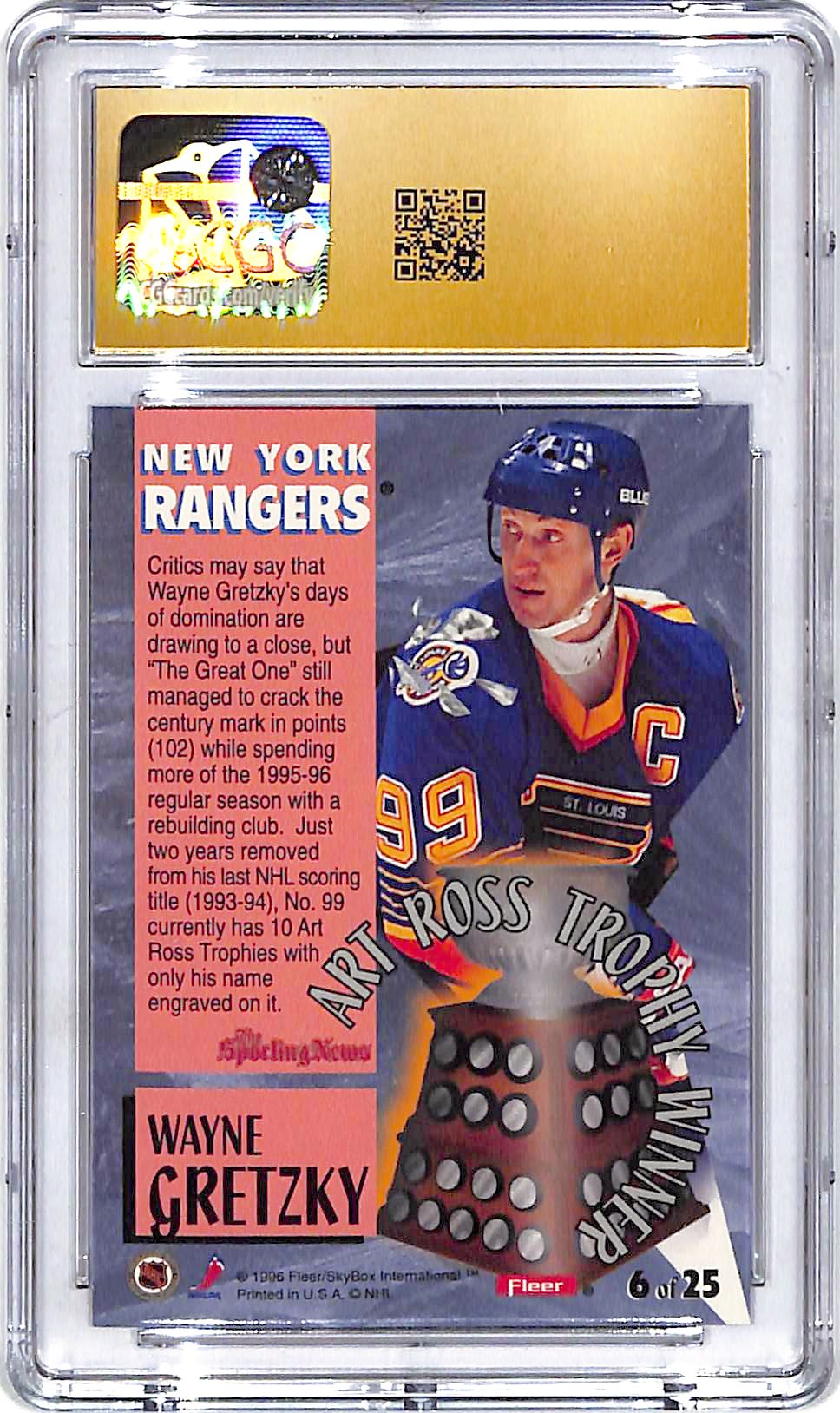 1996-97 Fleer Wayne Gretzky Art Ross Trophy #6 CGC 10 Pristine Rangers