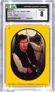 1983 Topps Star Wars Return of the Jedi Series 1 Han Solo Sticker Yellow CGC 8 #11
