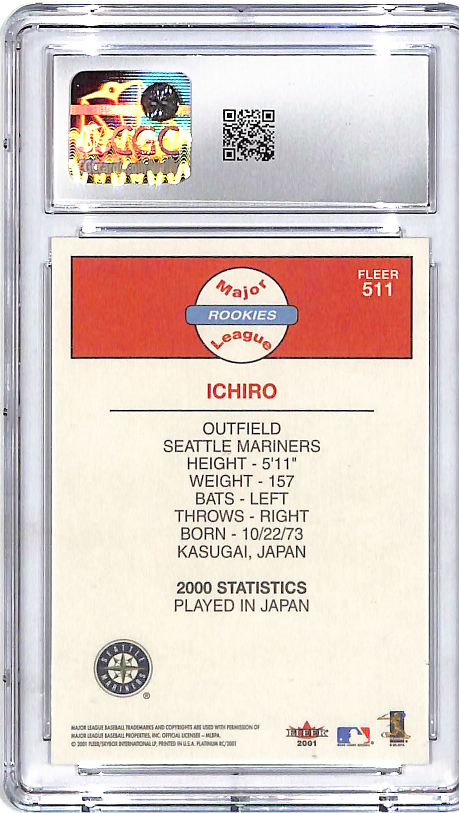 2001 Fleer Platinum Ichiro Suzuki Rookie RC #511 CGC 9.5 Mariners