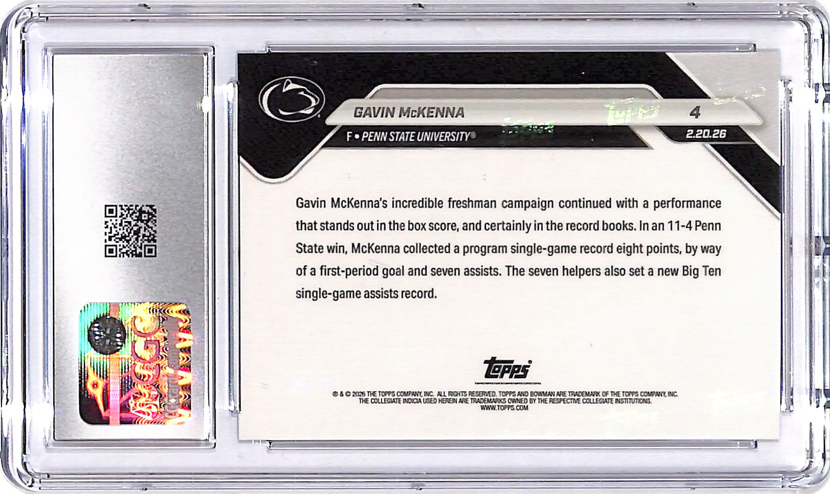 2025-26 Topps Now Gavin McKenna Rookie RC #4 CGC 10 Penn State