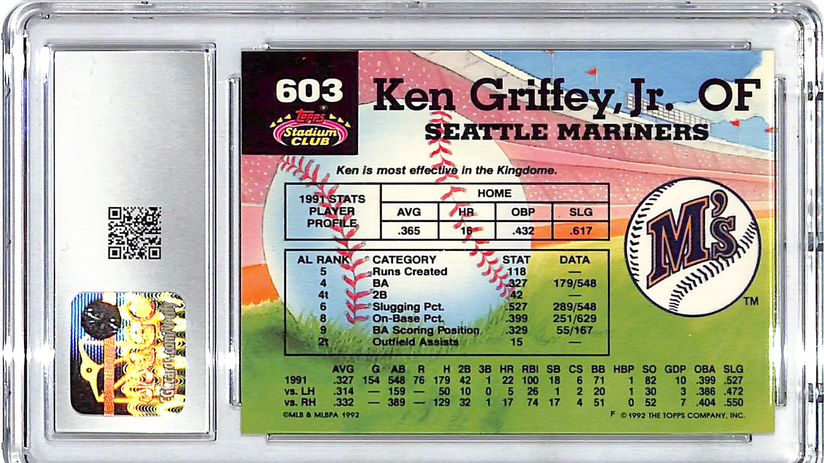 1992 Stadium Club Ken Griffey Jr Members Choice #603 CGC 9.5 Mariners