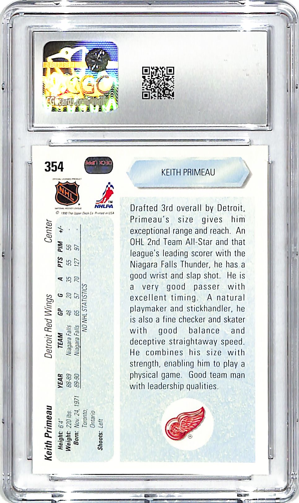1990-91 Upper Deck Keith Primeau Rookie RC #354 CGC 9 Red Wings