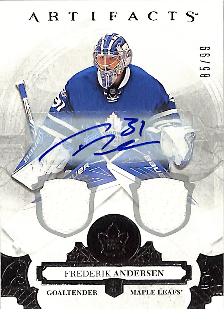 2017-18 Upper Deck Artifacts Frederik Anderson Auto Autograph Jersey Patch /99 Maple Leafs