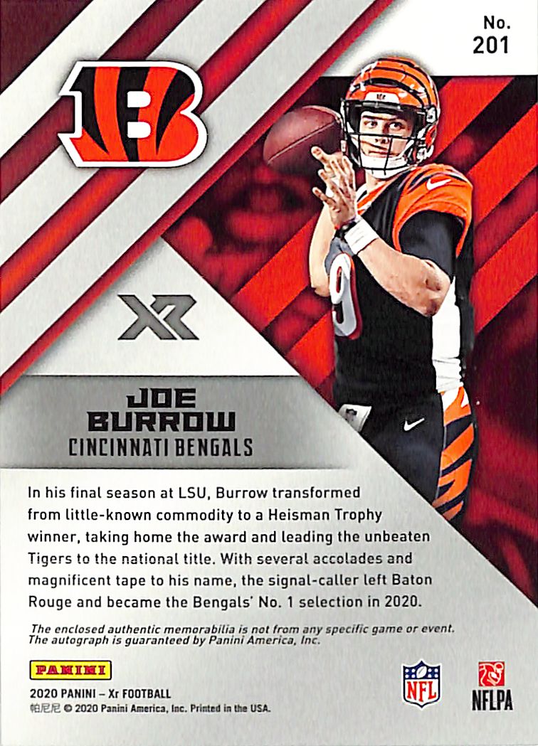2020 XR Joe Burrow Auto Autograph Rookie RC Patch Jersey /30 Bengals