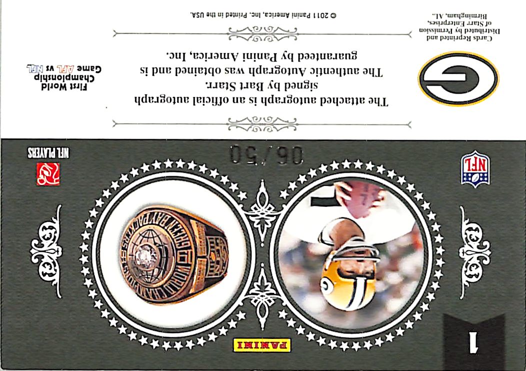2011 National Treasures Bart Starr Auto Autograph Ring of Honor /50 Packers