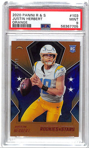 2020 Rookies and Stars Justin Herbert Rookie RC Orange /99 PSA 9 Chargers