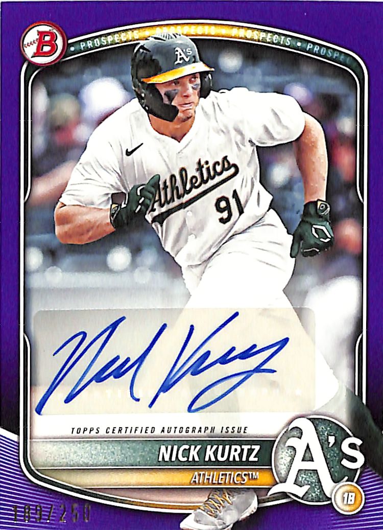 2025 Bowman Nick Kurtz Auto Autograph Rookie RC Purple /250 Prospect Athletics