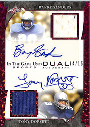 2022 Leaf In The Game Used Barry Sanders Tony Dorsett Auto Autograph Patch Jersey /15