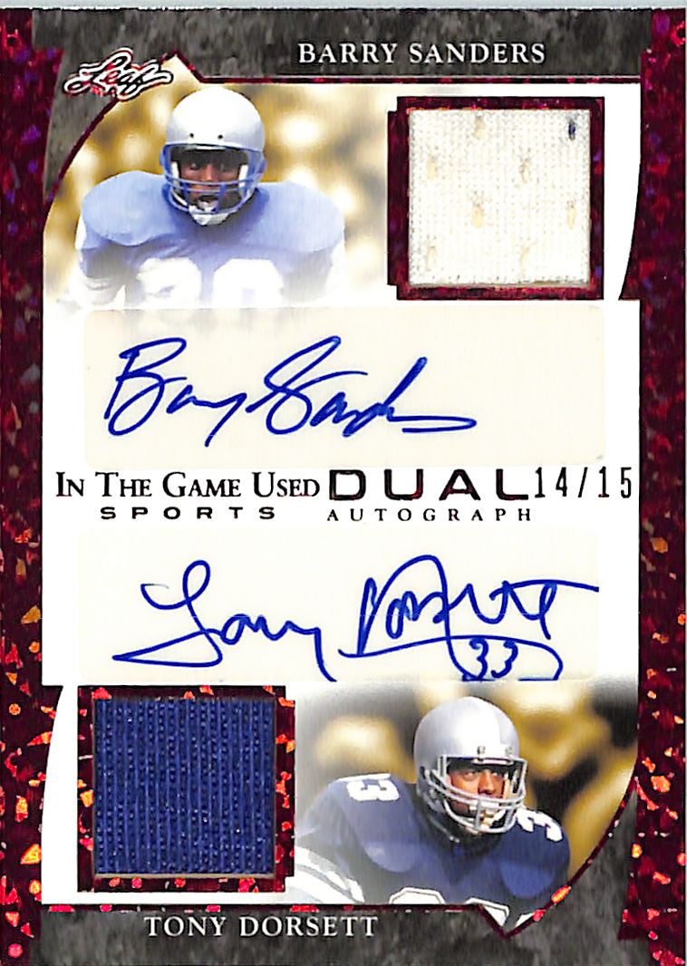 2022 Leaf In The Game Used Barry Sanders Tony Dorsett Auto Autograph Patch Jersey /15