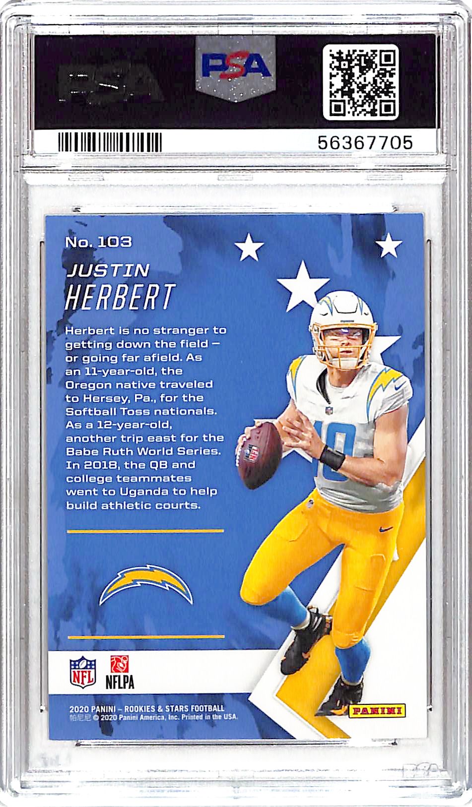 2020 Rookies and Stars Justin Herbert Rookie RC Orange /99 PSA 9 Chargers