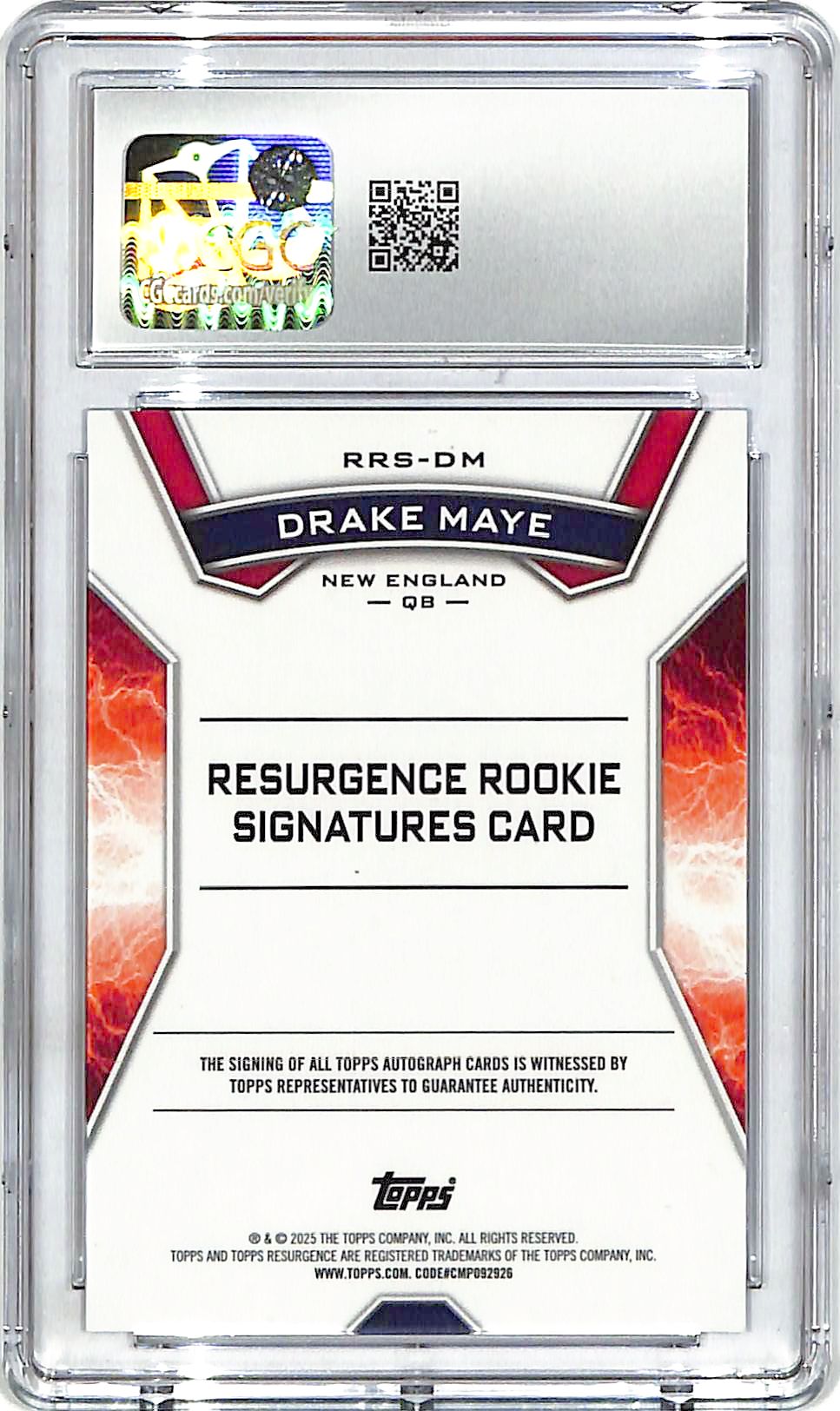 2024 Topps Resurgence Drake Maye Rookie Auto Autograph RC CGC 10 Patriots