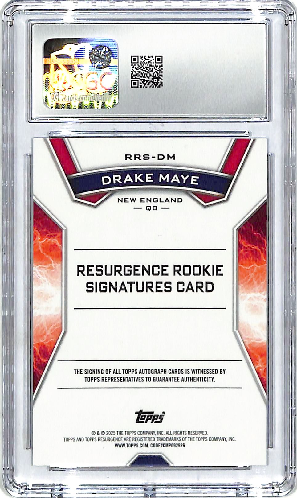 2024 Topps Resurgence Drake Maye Auto Autograph Rookie RC CGC 9 Patriots