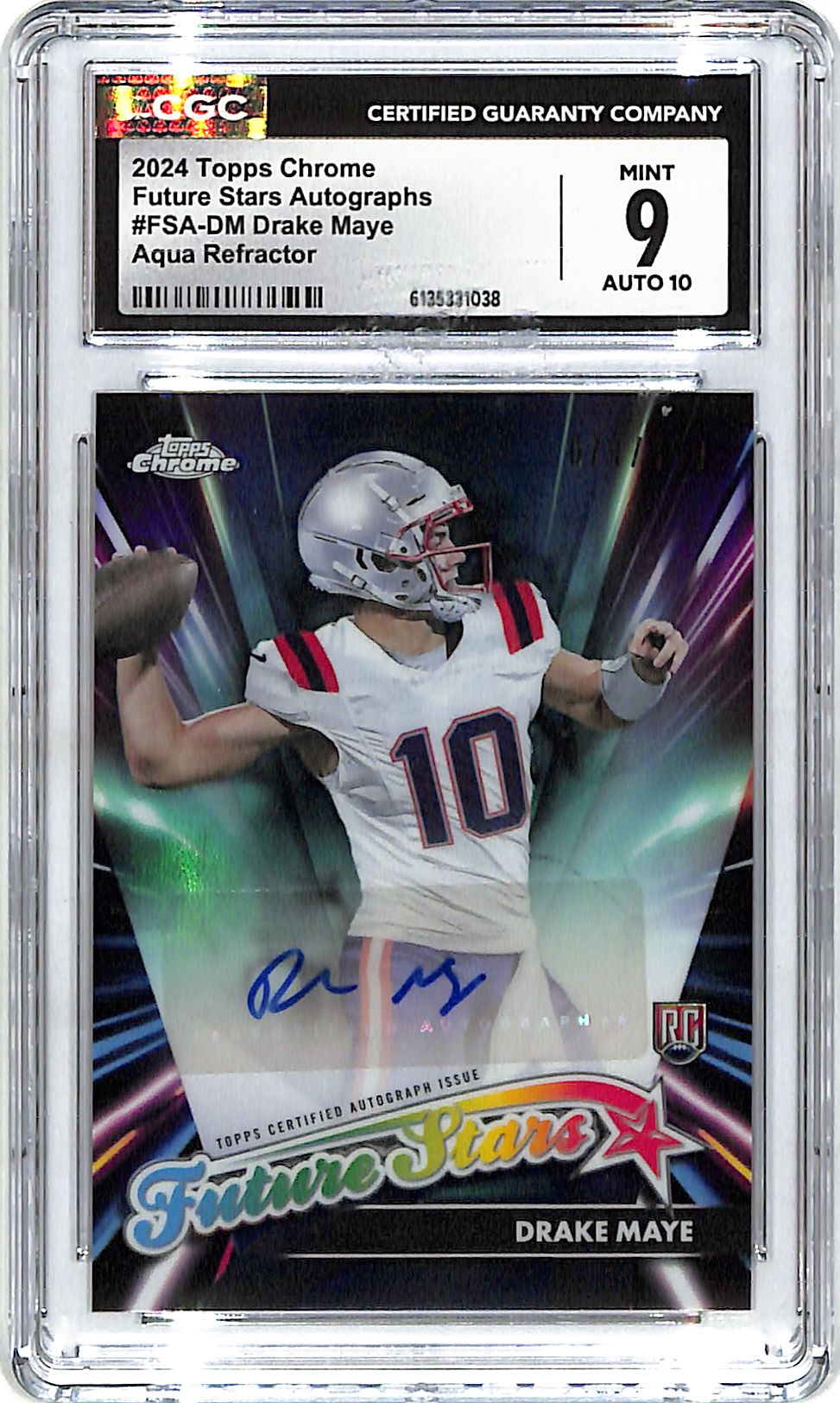 2024 Topps Chrome Drake Maye Auto Autograph Rookie RC Future Stars Aqua Refractor CGC 9 /199