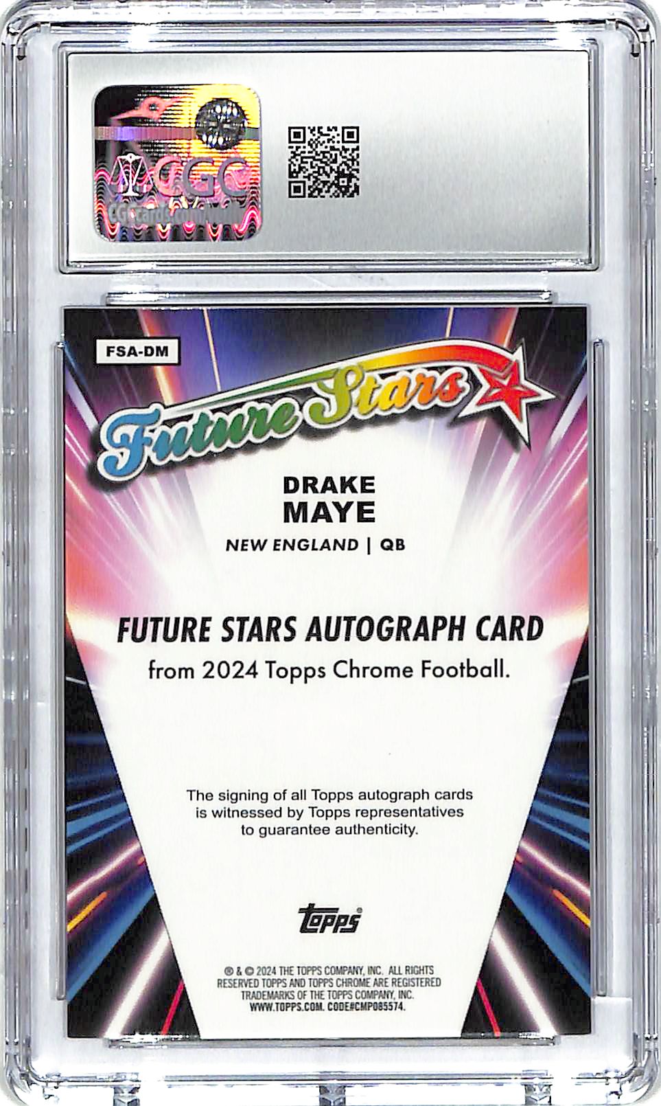 2024 Topps Chrome Drake Maye Auto Autograph Rookie RC Future Stars Aqua Refractor CGC 9 /199