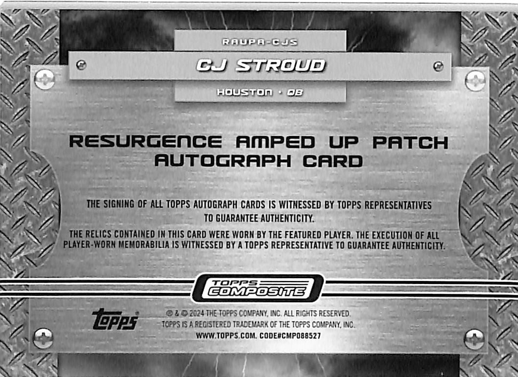 2023 Topps Resurgence CJ Stroud Auto Autograph Rookie RC Patch Jersey /99 Purple Texans