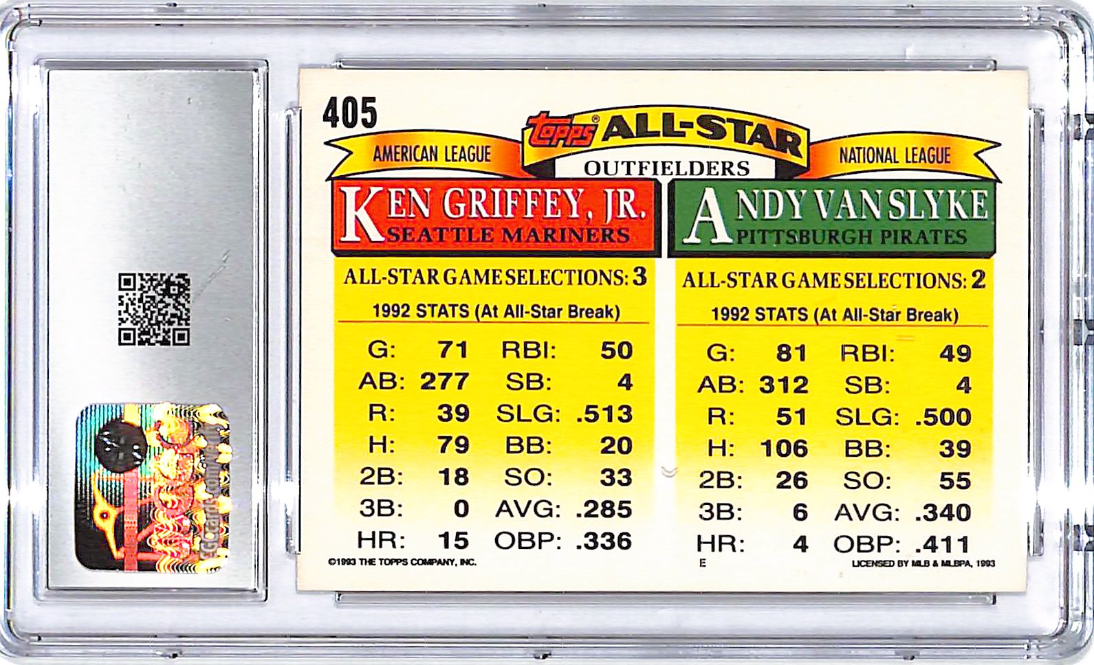 1993 Topps Ken Griffey Jr Andy Van Slyke All Stars CGC 9.5 #405