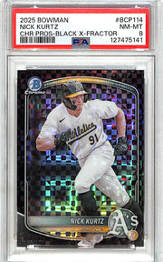 2025 Bowman Chrome Nick Kurtz Rookie RC Black XFractor /10 Prospect PSA 8 Athletics