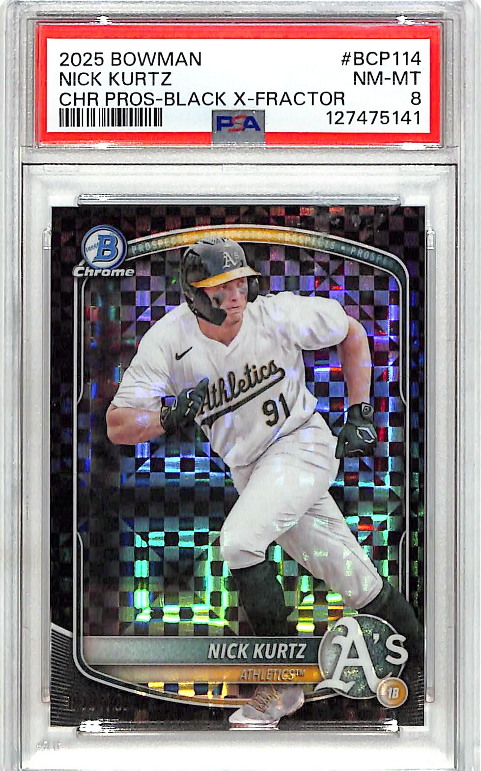 2025 Bowman Chrome Nick Kurtz Rookie RC Black XFractor /10 Prospect PSA 8 Athletics
