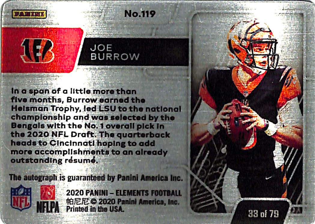 2020 Elements Joe Burrow Auto Autograph Rookie RC Gold /79 Bengals