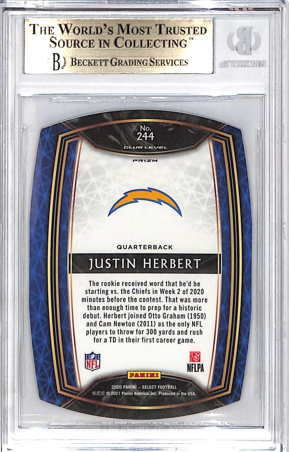 2020 Select Justin Herbert Rookie RC Red Die Cut #244 BGS 9.5 Chargers
