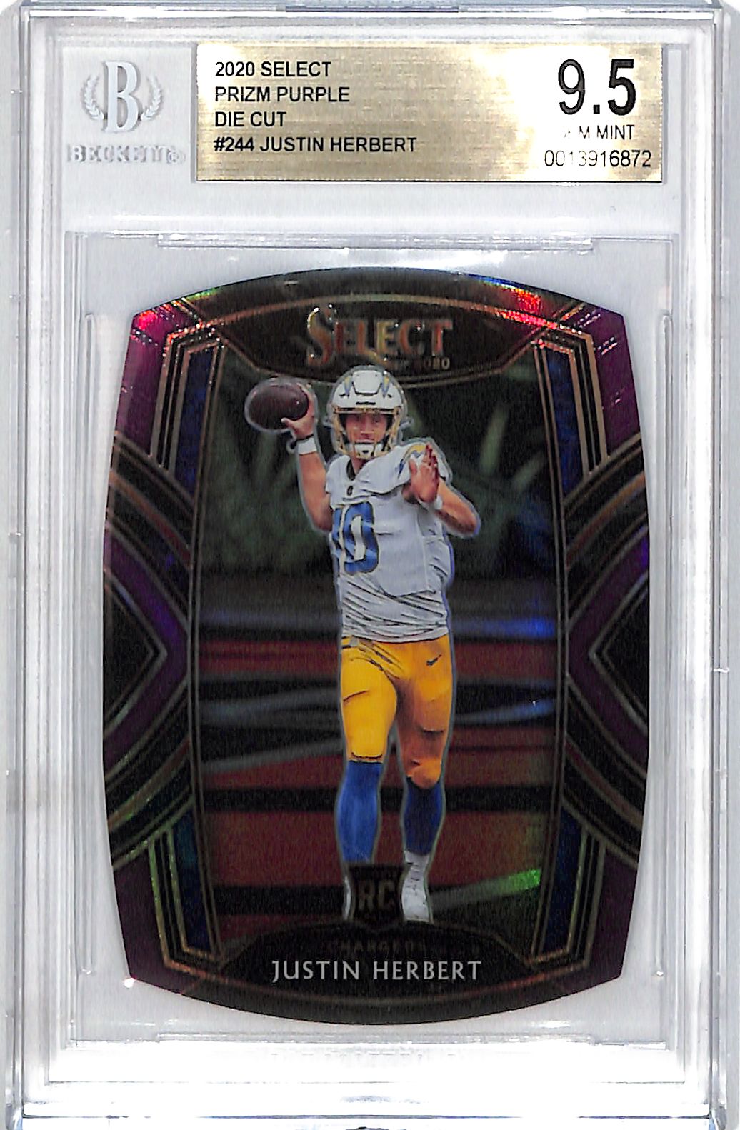 2020 Select Justin Herbert Rookie RC Purple Die Cut #244 BGS 9.5 Chargers