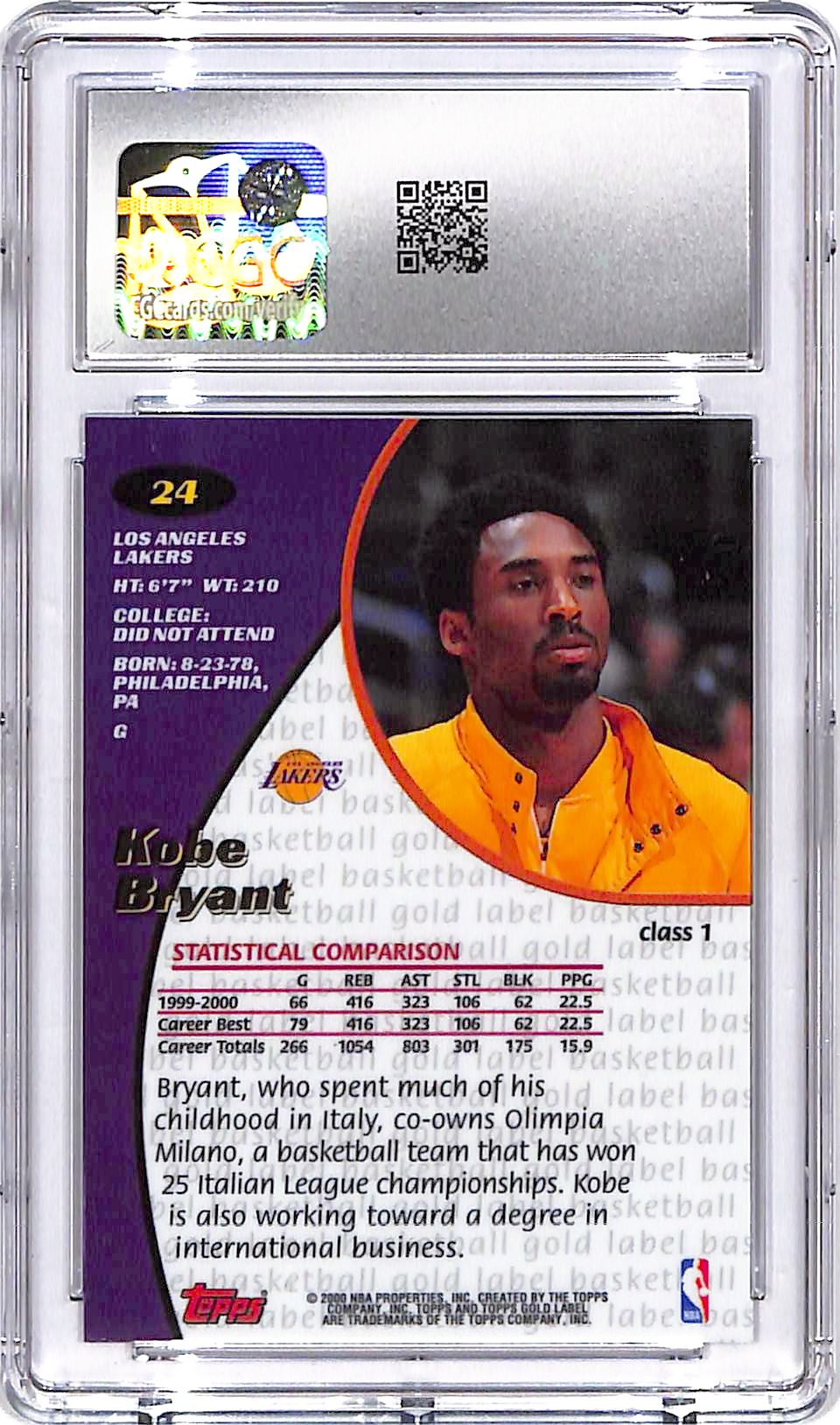 2000-01 Topps Gold Label Kobe Bryant Class 1 #24 CGC 8 Lakers