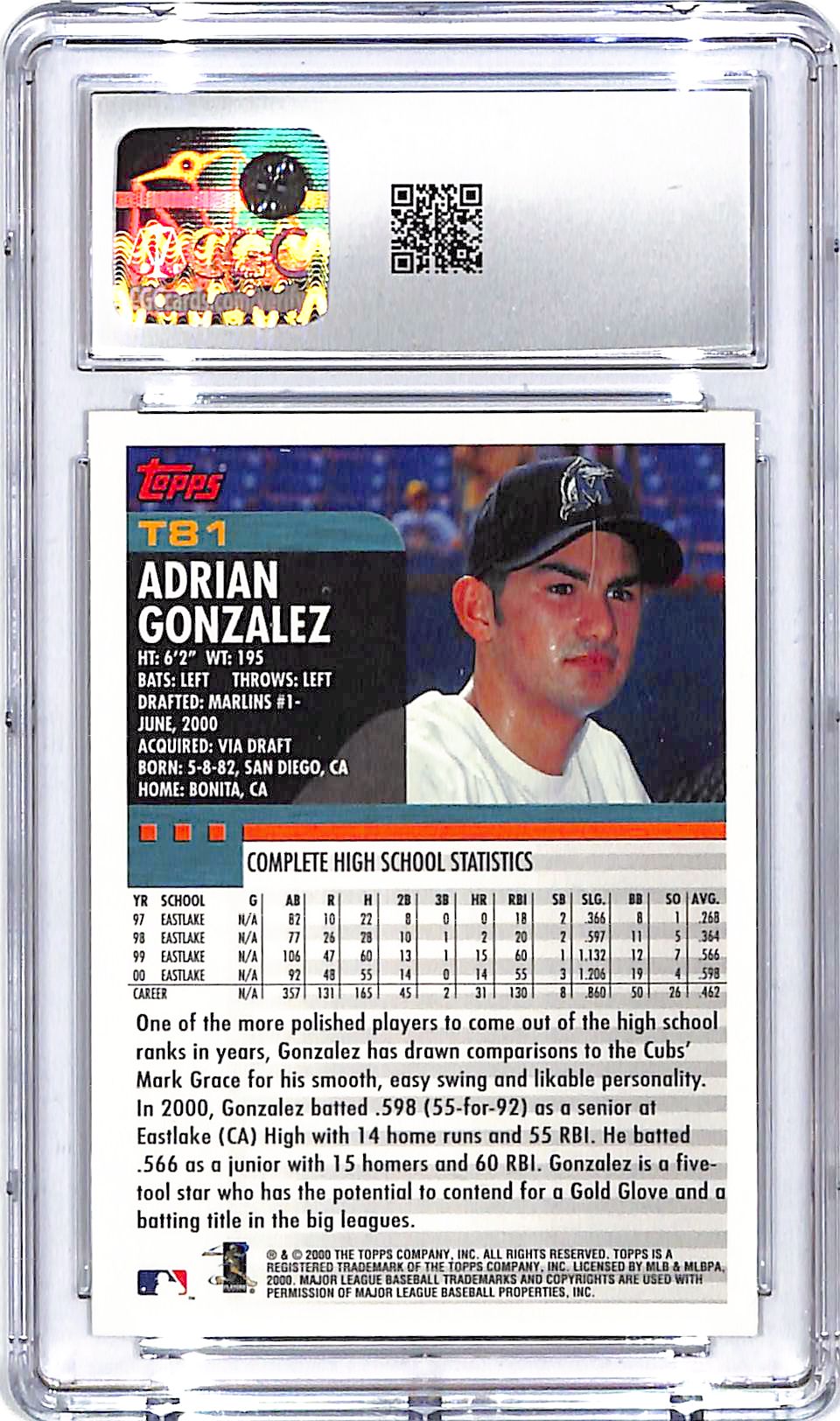 2000 Topps Traded Adrian Gonzalez Rookie RC #T81 CGC 9.5 Marlins