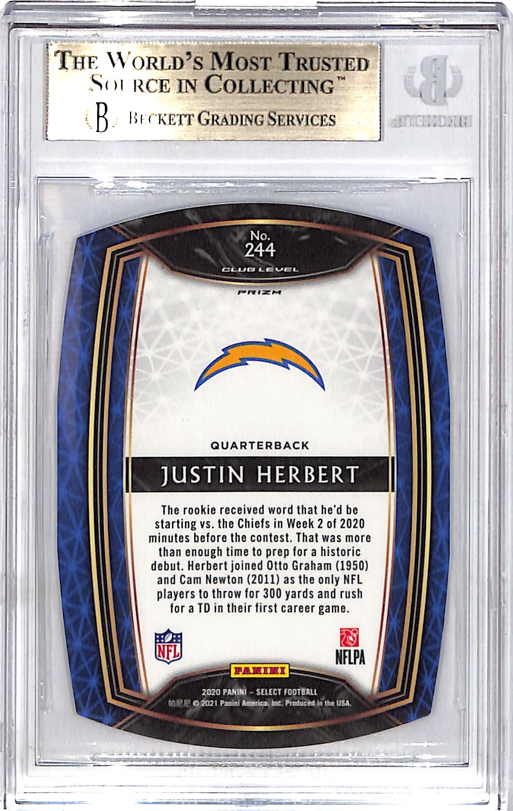2020 Select Justin Herbert Rookie RC Blue Die Cut #244 BGS 9.5 Chargers