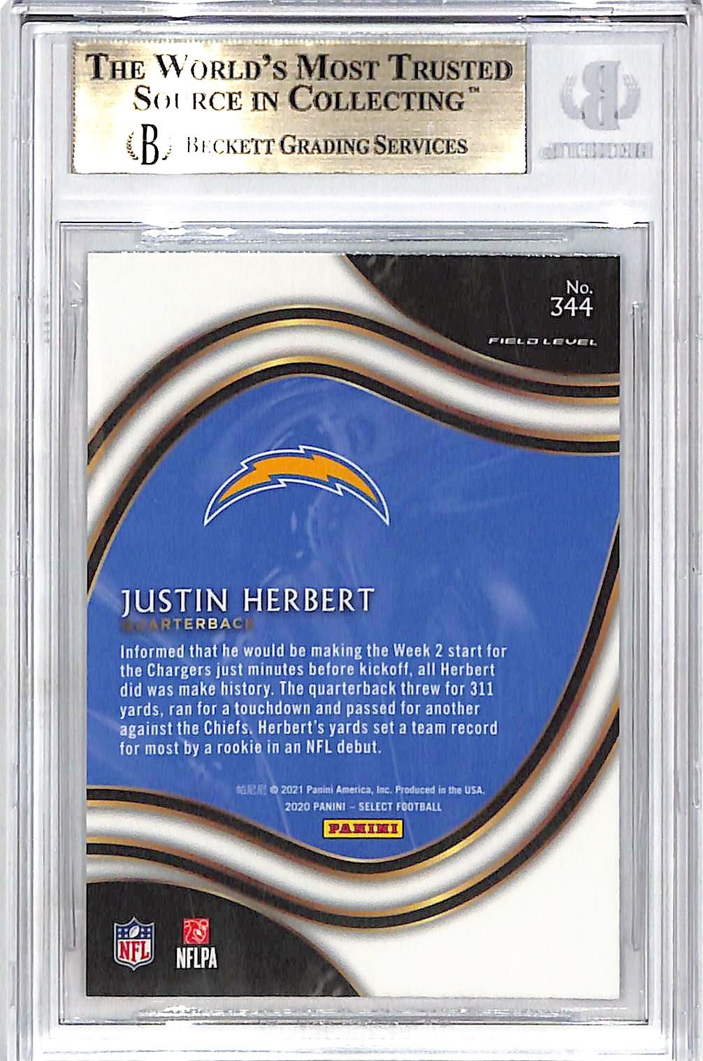 2020 Select Justin Herbert Rookie RC #344 BGS 9.5 Chargers