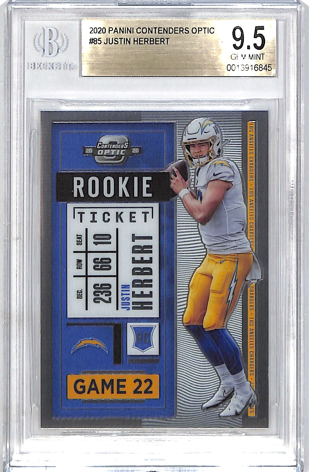 2020 Contenders Optic Justin Herbert Rookie RC #86 BGS 9.5 Chargers