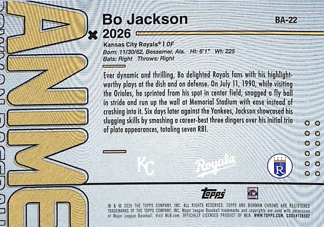 2026 Bowman Bo Jackson Anime Black Refractor /10 Royals