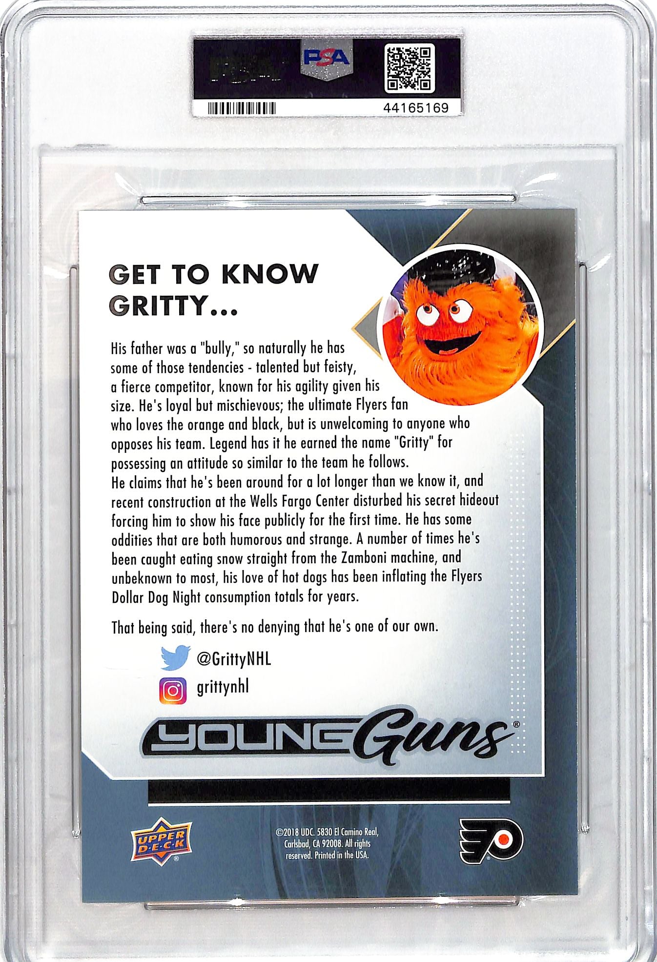 2018 Upper Deck Gritty Young Guns Rookie RC Jumbo Oversized PSA 10 Flyers