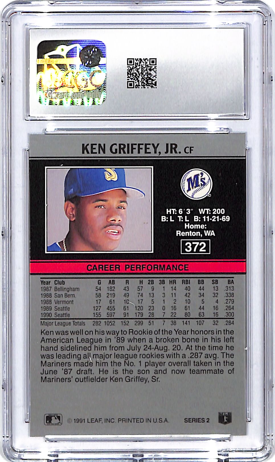 1991 Leaf Ken Griffey Jr #372 CGC 9.5 Mariners
